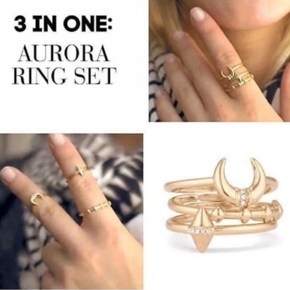 :: Stella & Dot Gold Aurora Ring Set Of 3 - Picture 5 of 6